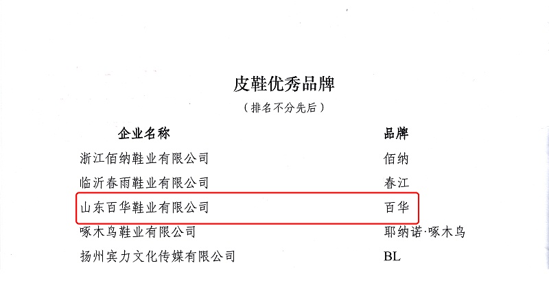 喜訊|百華鞋業(yè)榮獲 “2023年中國皮革行業(yè)消費引領品牌——皮革優(yōu)秀品牌 ” 新榮譽